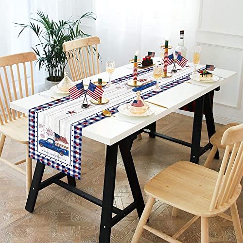 4th of July Table Runner 108 Inches Patriotic Runner for Tables Truck American Flag Stars Independence Day Memorial Day Decorations Dinner Runner by TweetyBed - Used condition - Image 3