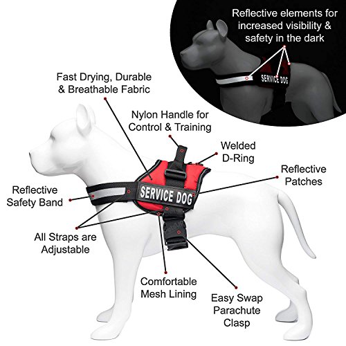 Image of PetsUp Service Dog Harness, Chest Body Belt for Dogs ((60-69 CM Chest Girth), Red)