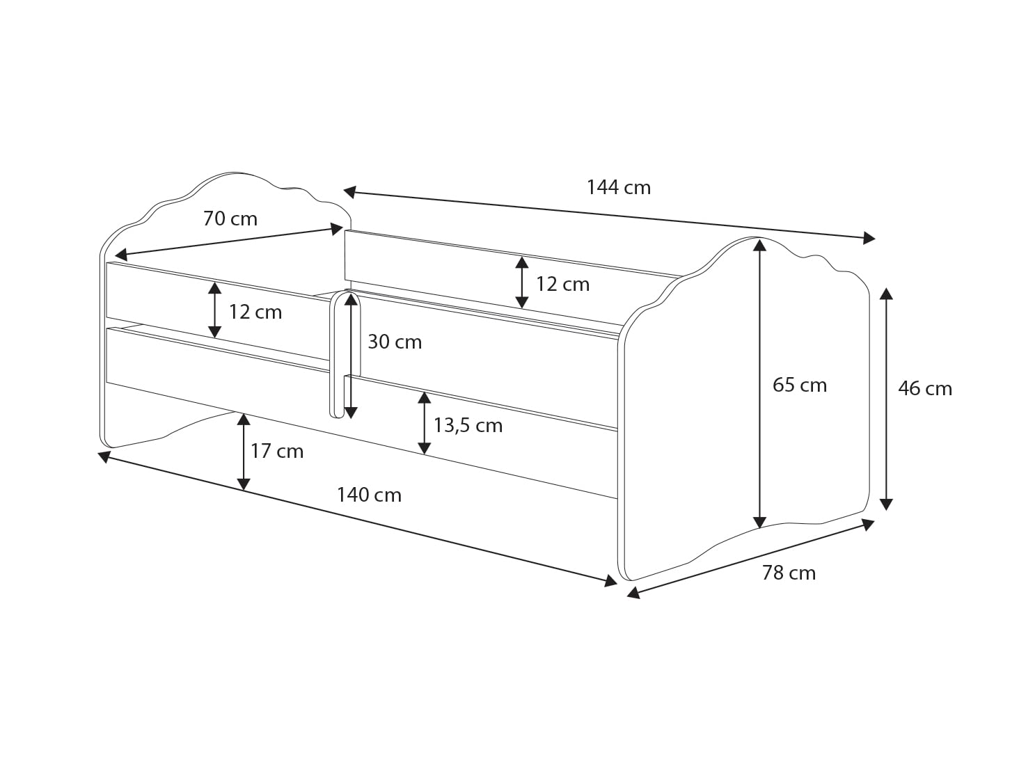 MEBLEKO Cama Infantil Fala Blanca 140 x 70 barandilla, colchón, Bastidor, Estructura Cama Dormitorio Infantil