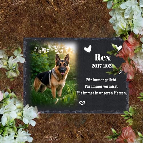 SunHurry Personalisierte Gedenktafel aus Schiefer für Haustiere, Gedenkstein mit Foto und Text, 20x30 cm, Schwarz