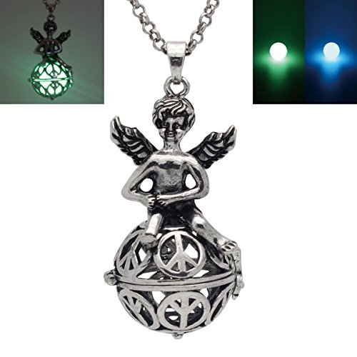 Glow Beads World Peace Sign Angel Elf Wing Locket Box Cage Aromatherapy Essential Oil Diffuser Necklace
