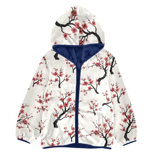 CHIFIGNO Cherry Blossoms Tree Boys Polar Fleece Lined Snow Jacket, Jacket for Boys with Hooded 3T