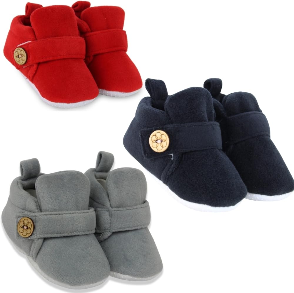 Neska Moda Set Of 3 Pair Baby Boys & Girls 6 To 12 Months Velvet Booties(Red,Black,Grey)-BT784andBT781andBT1590 (B0D9LRDZ47) Amazon Price History, Amazon Price Tracker