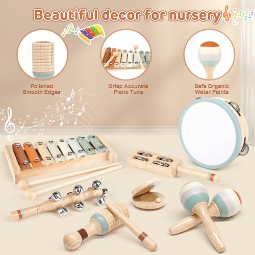 Joyreal Instruments de musique Montessori en bois 3 couleurs neutres Xylophone esthétique moderne bohème cadeau salle de jeux – Image 6