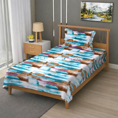 Image of Single Flat Bedsheet 60 x 90 Inch with 1 Pillow Cover, Cotton Blend Soft Breathable Bed Sheet Set for Single Bed, Lightweight Comfortable Bedding for Home Guest Room Daily Use