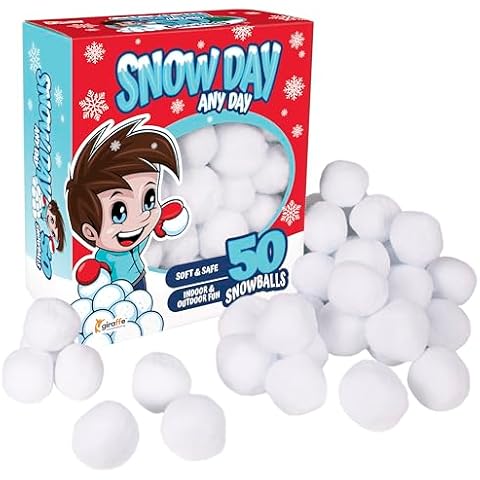 50-PK Premium XL High Quality Fun Fake Snowballs for Kids Indoor Snowball Fight Set I Artificial Snowballs for Kids Indoor & Outdoor I Realistic White Plush Snowballs I Christmas Snow Decorations Cover
