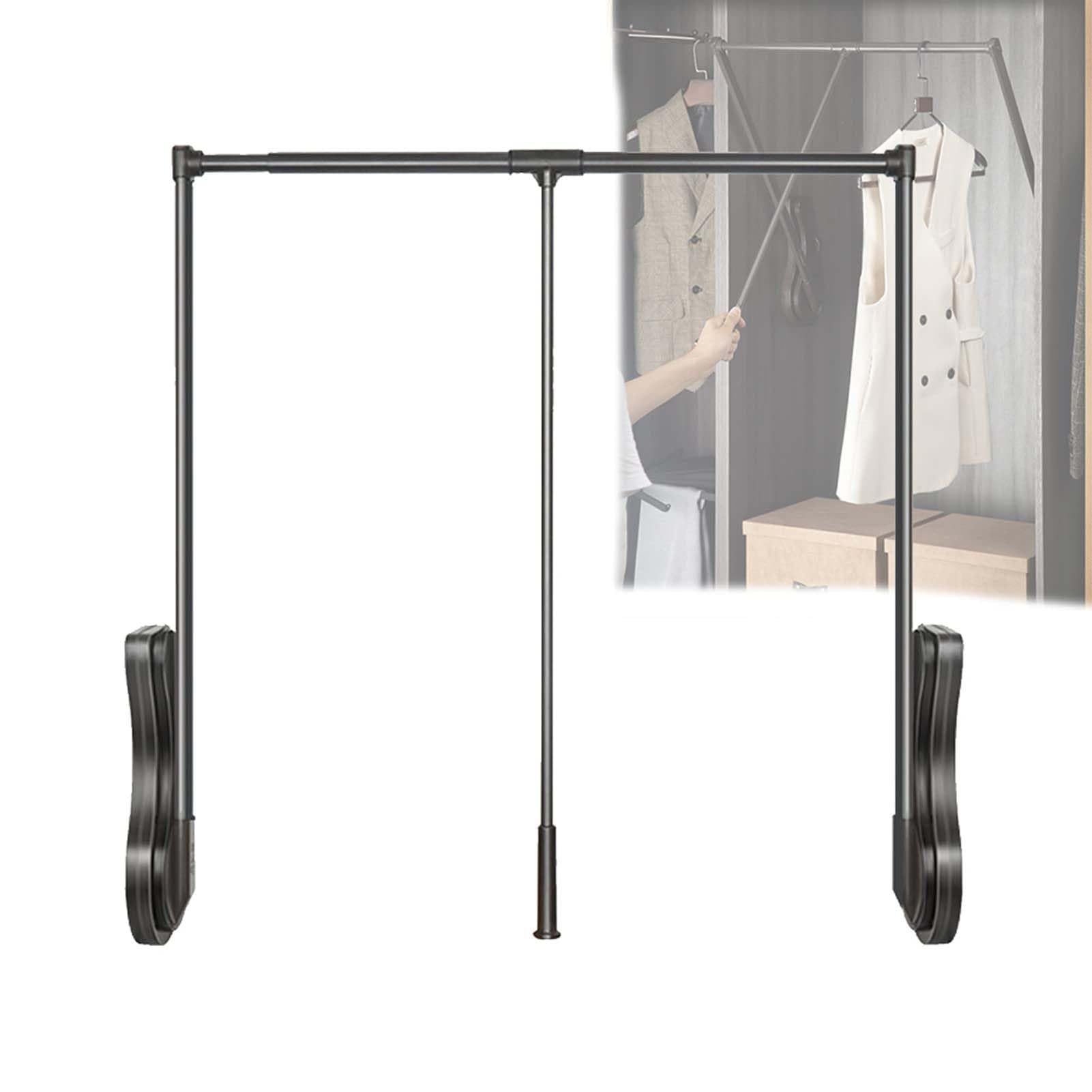 THEGA Pull Down Closet Rod, Adjustable Aluminum Hanger For Wardrobe, Mute Reset Lift Rail For Hanging Clothes, Adjustable Clothing Organizer Holder, Fits Wardrobes 51-121cm(89-121cm)