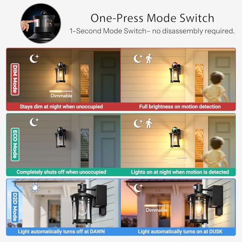 Image of Gleamz 2-Pack Porch Light with Outlet, Black Motion Sensor Outdoor Light