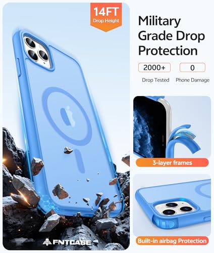 Image of FNTCASE for iPhone 11 Pro Case: [Compatible with Magsafe] Translucent Matte Magnetic Phone Cover - Military Grade Drop Protection Shockproof Protective for iPhone 11Pro 2019 Cases - Ice Blue