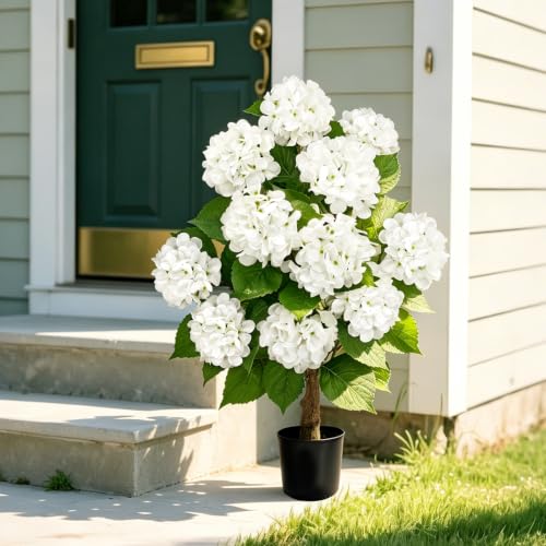 VUAHAUL White Artificial Hydrangea Tree 31.5 Potted Hydrangea Flowers