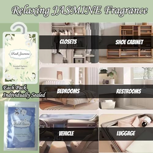 Image of 12 Packs Jasmine Closet Air Freshener Sachets| Retractable Hook