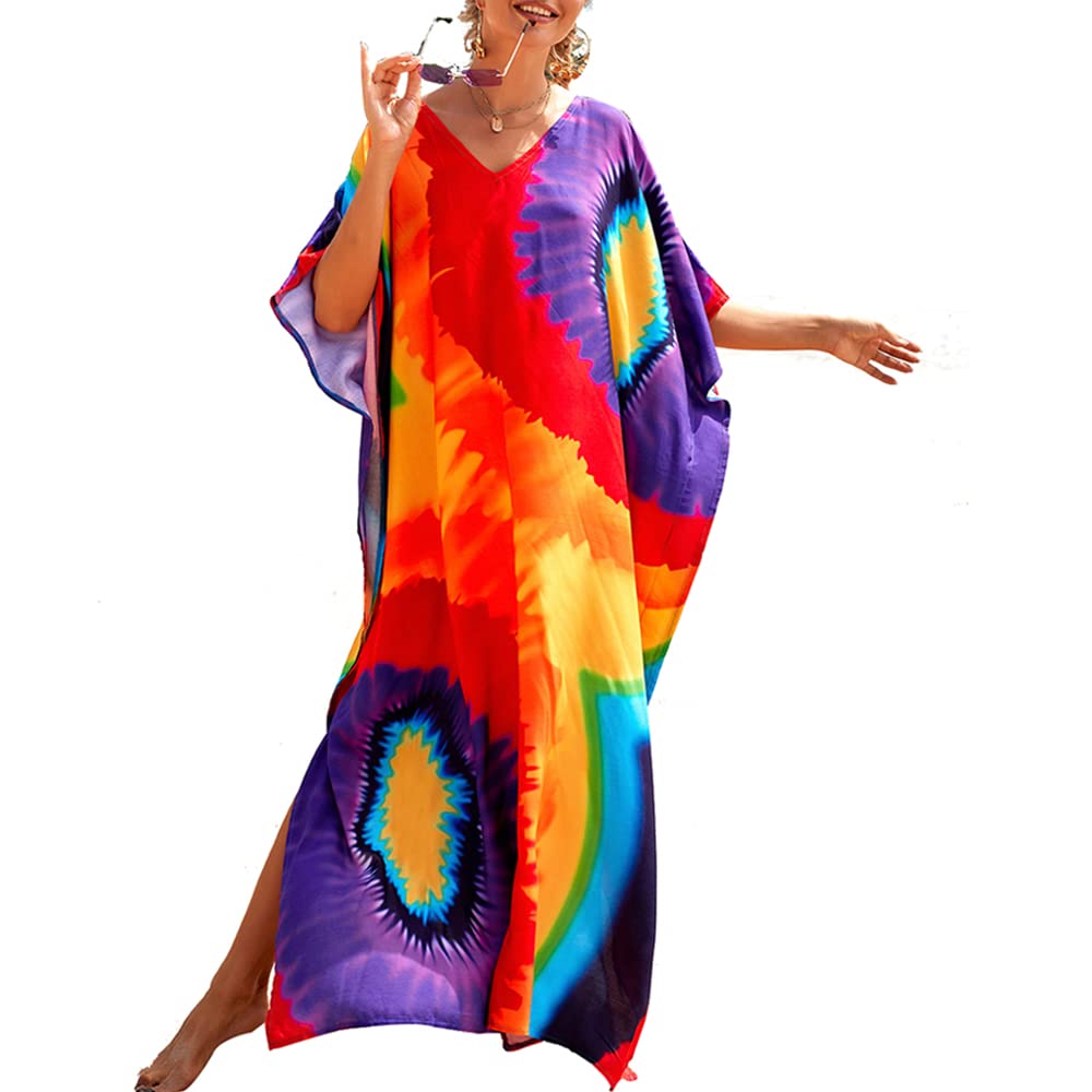 Lazz1on Largo Vestido de Playa Mujer Kaftan Bohemia Maxi Vestidos Camisolas y Pareos Bikini Cover Up