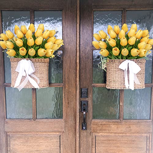 Image of 24 Pcs Yellow Tulips Artificial Flowers Real Touch Fake Tulips Fake Flowers for Mother's Day 13.5 inch Faux Tulips Faux Flowers Bulk Artificial Tulips Flowers for Vase Centerpieces Home Wedding Bouquet