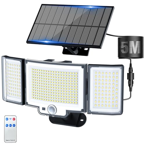 Peasur Solarlampen für Außen mit Bewegungsmelder,366 LED Solar Aussenleuchte Wandleuchte mit Fernbedienung,3Modi Licht 270° IP65 Wasserdicht...