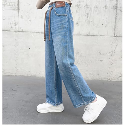 Stylish Girls Wide Leg Denim Jeans Casual Pants with Drawstring High Waist and Pockets for Everyday Wear2