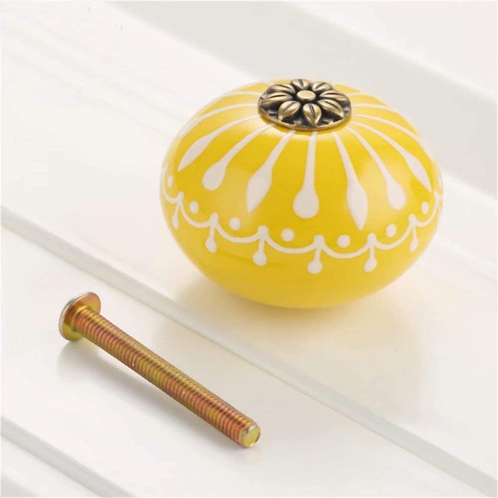 6pcs Yellow Ceramic Knobs for Cabinet Round Style Cupboard Door Knobs Drawer Dresser Pull Handles