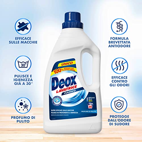 Deox - Detersivo Lavatrice Liquido Classico, 144 Lavaggi, Smacchia e Igienizza, con Formula Antiodore, 1200ml x 6 Confezioni - Immagine 3