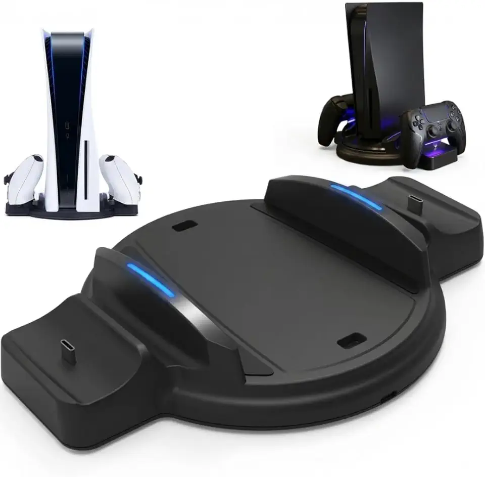 Base de Carregamento Duplo para Controles Compatível com DualSense 5, Compacta, com Encaixe para Console, Tipo Docking Station, Game Station