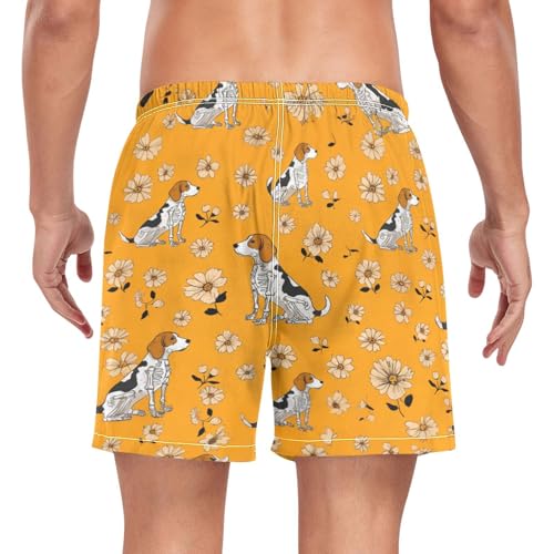 Beagle Daisy Flowers Print Men's Swim Trunks with Liner Quick Dry Beach Shorts Swimwear Bathing Suit S-XXL2