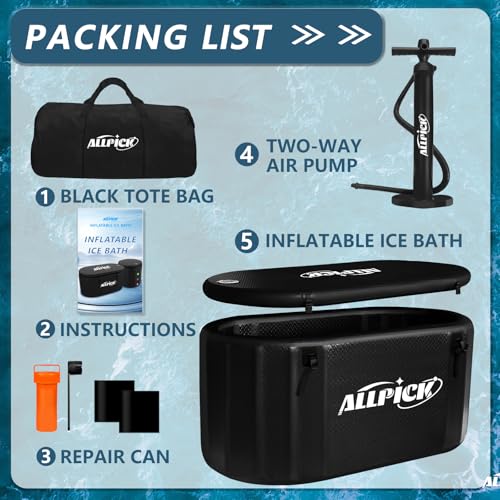 ALLPICK Eisbad Tonne Mit Abdeckung - (150CM)XL Faltbare Badewanne Für Athleten, Kompatibel Mit Wasserkühler, Eistonne Tonne für Kryo-Therapie, Ice Bath für Innen & Außenbereich, 370L Eistonne, Schwarz