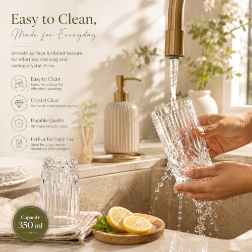 Image of bellemax Crystal Water Glasses, Set of 6, 360 ml, Highball Premium Drinking Glass for Juice, Cold Drinks, Cocktails, Mocktails, Beer, Milk, Multipurpose Usage, Heavy Base (BX-13)