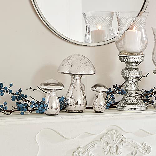 Loberon DekoPilze 3er Set Périgord, Weihnachtsdeko, Glas, antiksilber