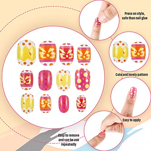 240 Pieces Children False Nails Kids Girls Press On Short Artificial Fake Nails Cute Pre Glue Full Cover Acrylic Nail Tip Kit For Children Little Girls Nail Decoration, 10 Boxes (Colorful Bows) #TOP3