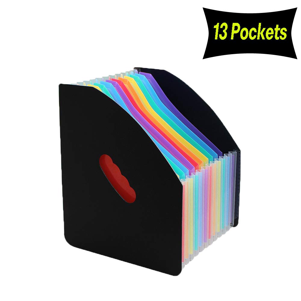 CHULAI 13 Pockets Expanding File Folder Accordion File Organizer Plastic Concertina Expandable File Organiser Filing Box Portable A4 Letter Size File Box Document Receipt Organizer