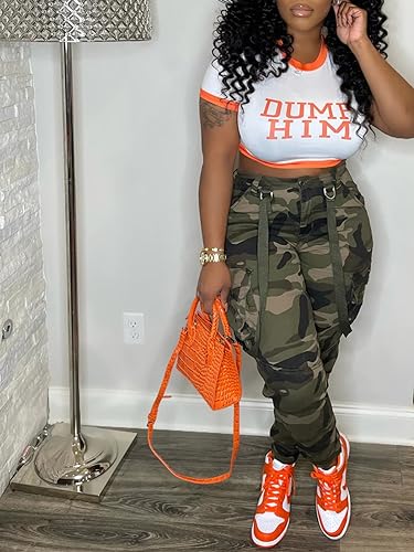 Famnbro Women Camo Pants Camouflage Cargo Pants Ankle Cuffed Army Fatigue Joggers Streetwear2