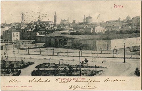1905 Parma - Panorama dall'alto della città di Parma giardini - FP B/N VG Cartolina Postale