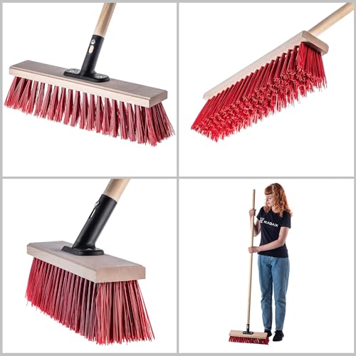 KADAX Straßenbesen mit langem Stiel aus Holz und Nylon, Kehrbesen mit Metallstielhalterung, breiter Industriebesen, komfortabler Saalbesen, Sand, Verschiedene Großen (40cm Rot) – Bild 6