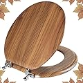 Round Toilet Seat Molded Wood Toilet Seat with Zinc Alloy Hinges, Easy to Install also Easy to Clean, Anti-pinch Wooden Toilet Seat by Angol Shiold (Round, Natural)