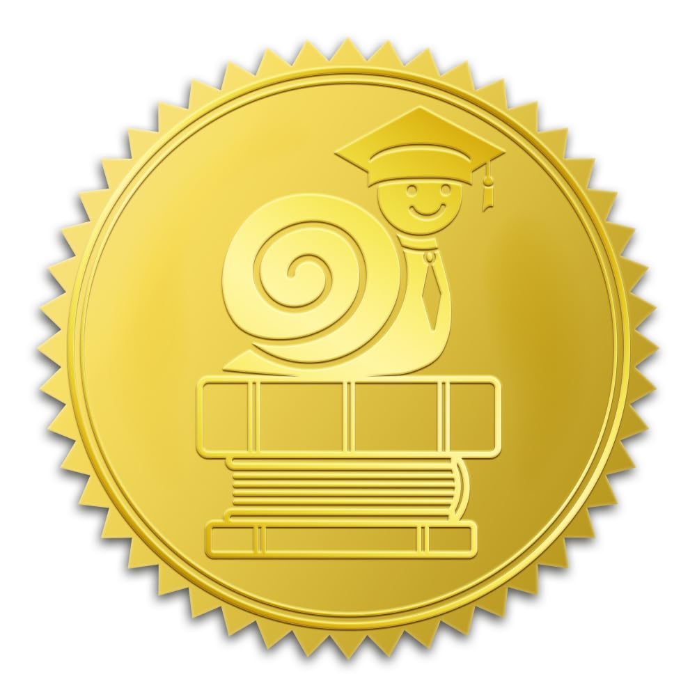 WADORN 100Pcs 2" Embossed Snail Graduation Cap Gold Foil Seal Sticker, Gold Foil Certificate Diploma Seals Decal Self Adhesive Congratulations Seal Stickers Round Labels for Graduation Envelopes