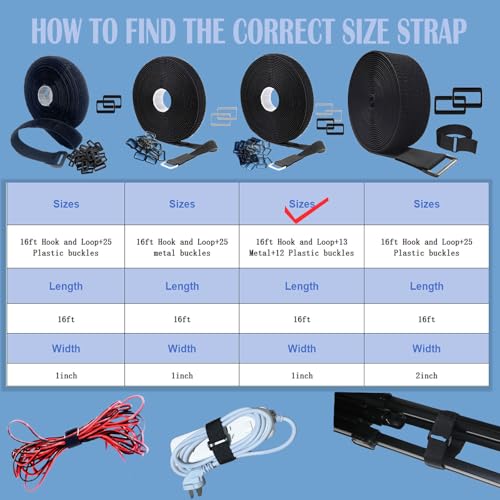 Image of 1 inch x 16ft Nylon Hook and Loop Straps with 12 Plastic13 Buckles Reusable Adjustable Strips Freely Cut-to-Length Straps for Organizer or Storage Straps （Black）