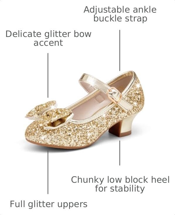 Image of Haloumoning Girls Dress Shoes Mary Jane Heels Flower Girl Shoes Bow Glitter Princess Wedding Party Pump Shoes