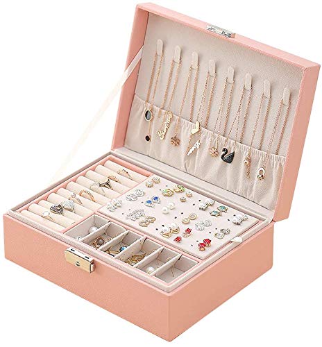 Schmuckschatulle, Schmuck-Organizer für Frauen, Schmuckschatulle, Schmuckaufbewahrung aus Polyurethan-Leder für Damen, zweistufiger Aufbewahrungskoffer für Schmuck, für Ohrringe, Armbänder, Ringe, Uhr Cover