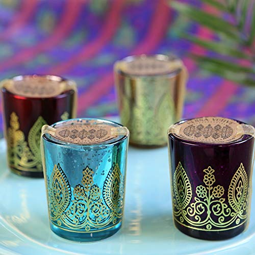 Kate Aspen Indian Jewel Henna Glass, Tealight Candle Holders Votives, Set of 4, Colors may vary