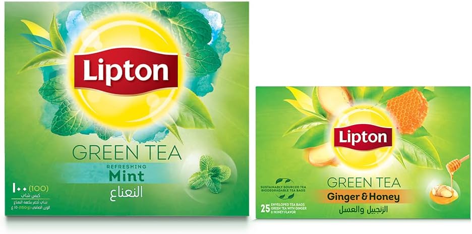 Lipton Green Tea Mint, 100 Teabags + Green Tea, Ginger & Honey, 25 Tea bags