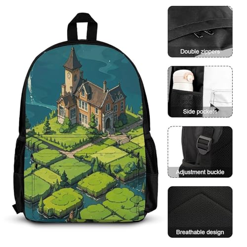 3-in-1 Backpack Combination Set Everglades Academy Print 3Pcs Backpack Sets Travel Daypack with Lunch Bag And Cosmetic Bag3
