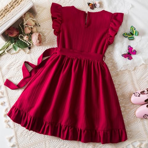 Girls Summer Dresses Short Sleeve Bow Tie Ruffled Waist Party Gown for Casual Outings Lightweight Princess Dress3