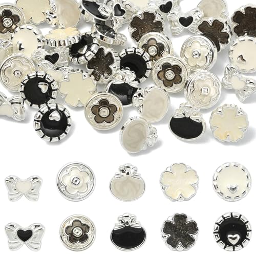 DanLingJewelry 40Pcs Mixed Style Black and White Series Shank Buttons