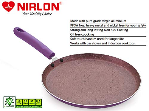 Image of Nirlon Regal Purple Pure Grade Virgin Aluminium Non-Stick Induction Base Flat Tawa 26cm|Purple