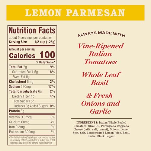 Image of Rao's Homemade Lemon Marinara Sauce, 24 oz, Tomato Sauce, All Purpose, Keto Friendly, Premium Quality, Tomatoes from Italy and Olive Oil (Pack of 4)