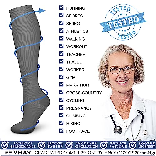 Image of FEYHAY Copper Compression Socks (3 Pairs) 15-20 mmHg Circulation is Best Athletic & Daily for Men & Women, Running, Climbing