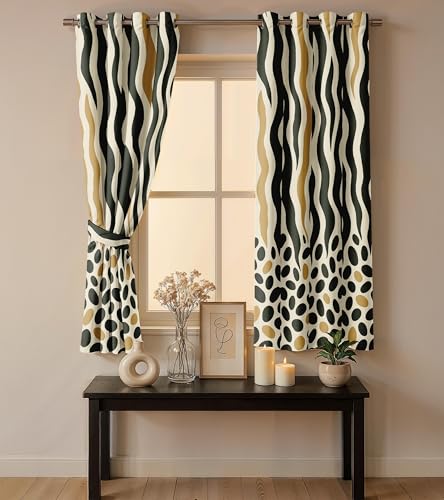 Image of Ultimate Trends Room Darkening Digital Printed Modern Curtain 65-70% Opacity,Diamond Eyelets, Tie Back, Modern Prints, 8 FEET Pack of 1,Espresso Beige Chevron