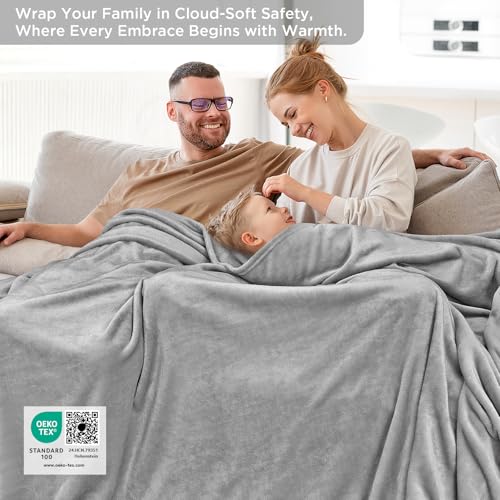 Cinkee Antistatische Kuscheldecke 300GSM Extra Weich | Fleecedecke Sofadecke 150x200 cm | Oeko-TEX® Wohndecke Tagesdecke & Couchdecke | Grau