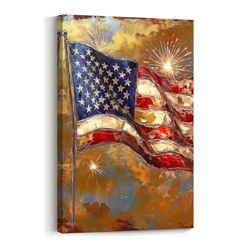 ZSHDEYMTOP American Flag Canvas Wall Art Vintage USA Flag &