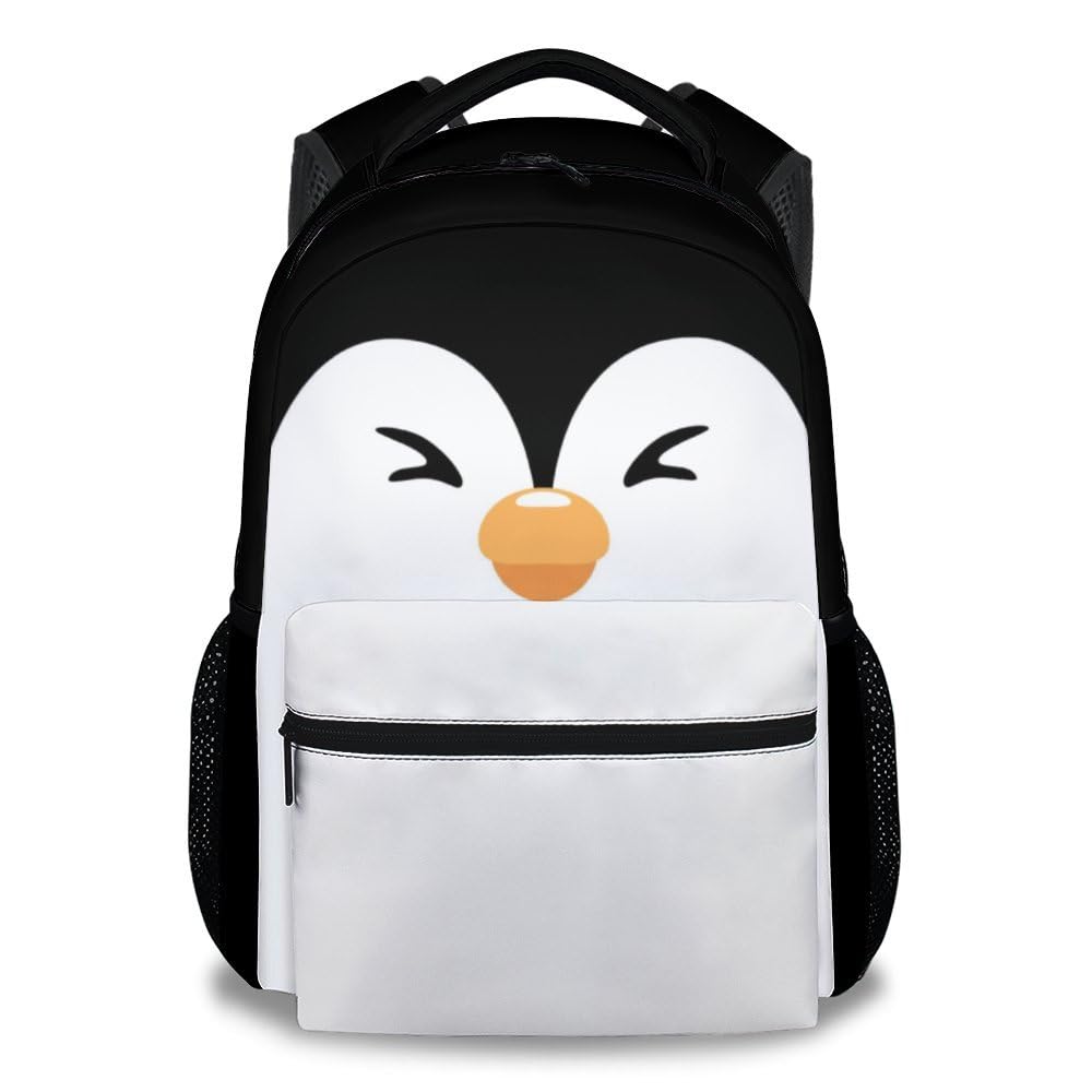 UNIKITTY School Backpack for Girls Boys, Penguin Backpack with Adjustable Straps, 17" Girls Backpacks Ages 6-8 Large Capacity Durable, White Cute Kids