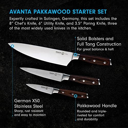 Messermeister Avanta Forged 3-Piece Pakkawood Starter Set - German X50 Stainless Steel - Includes 8” Chef’s Knife, 6” Utility Knife & 3” Paring Knife - Thumbnail 5