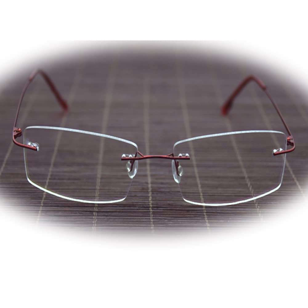 FREAZE Occhiali da lettura ultraleggeri fotocromatici occhiali da lettura senza viti, per uomo e donna, senza bordo, multifocus 1.0X-3.0X (colore rosso, dimensioni: 1,5X)